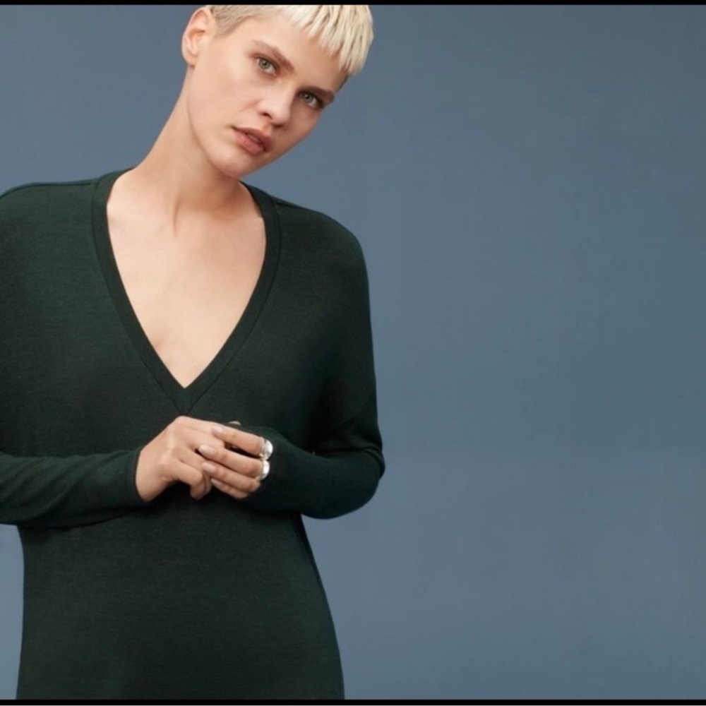 Wilfred Free Aritzia  Devinette Long Sleeve Top Olive Green V-Neck Size Large